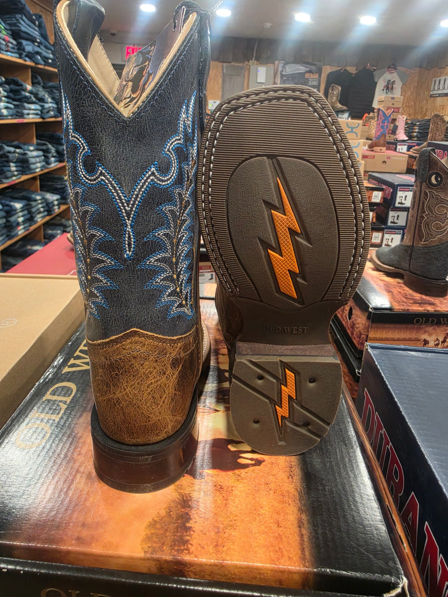 Old West blue top Kids' Broad Square Toe Boots