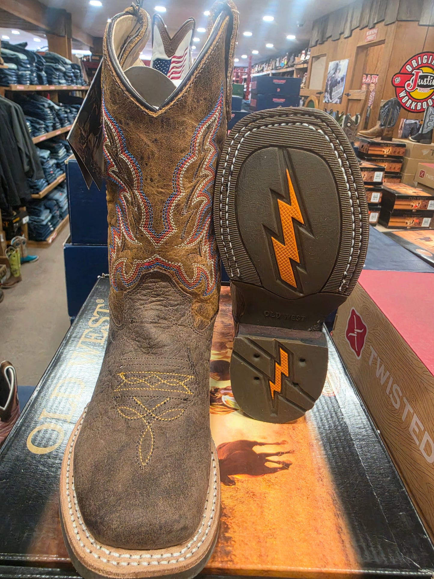 Old West Kids' Broad Square Toe brown Boots