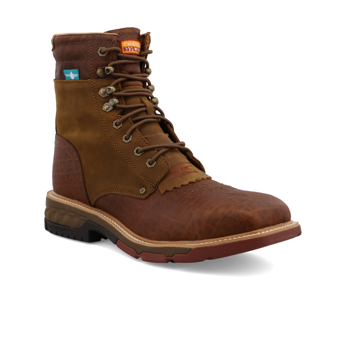 twisted x Waterproof Alloy Toe Lacer Distressed Saddle & Cognac