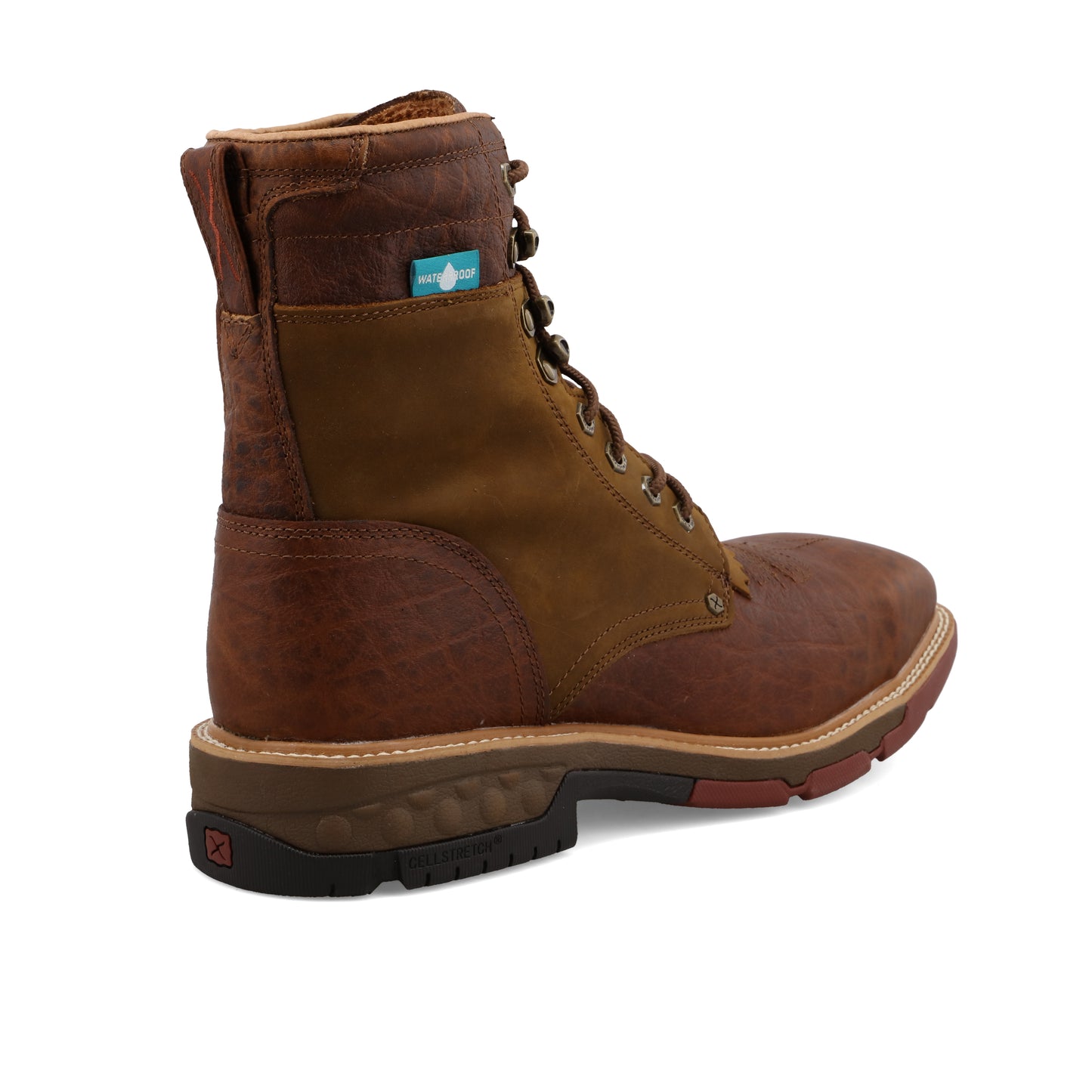 twisted x Waterproof Alloy Toe Lacer Distressed Saddle & Cognac
