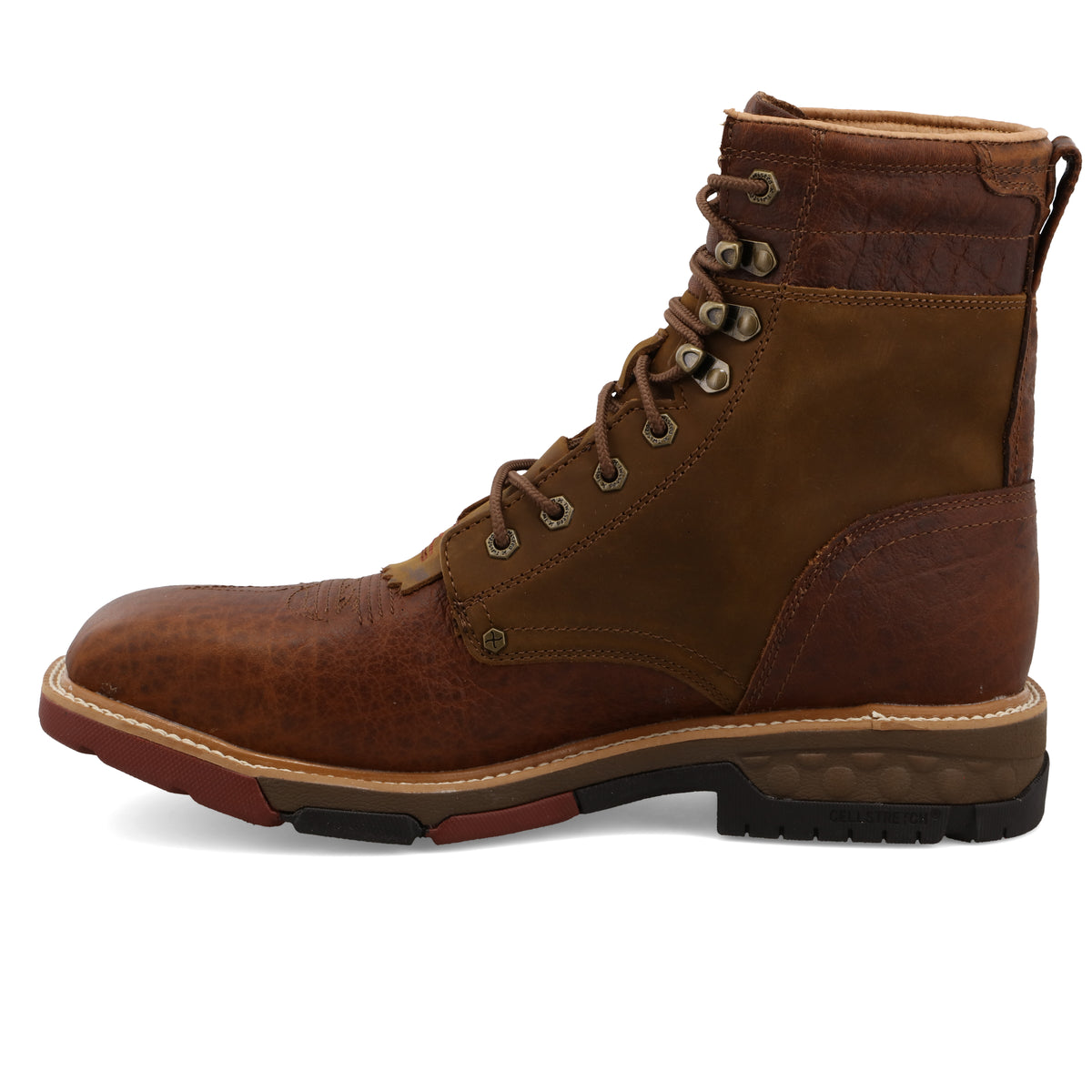 twisted x Waterproof Alloy Toe Lacer Distressed Saddle & Cognac