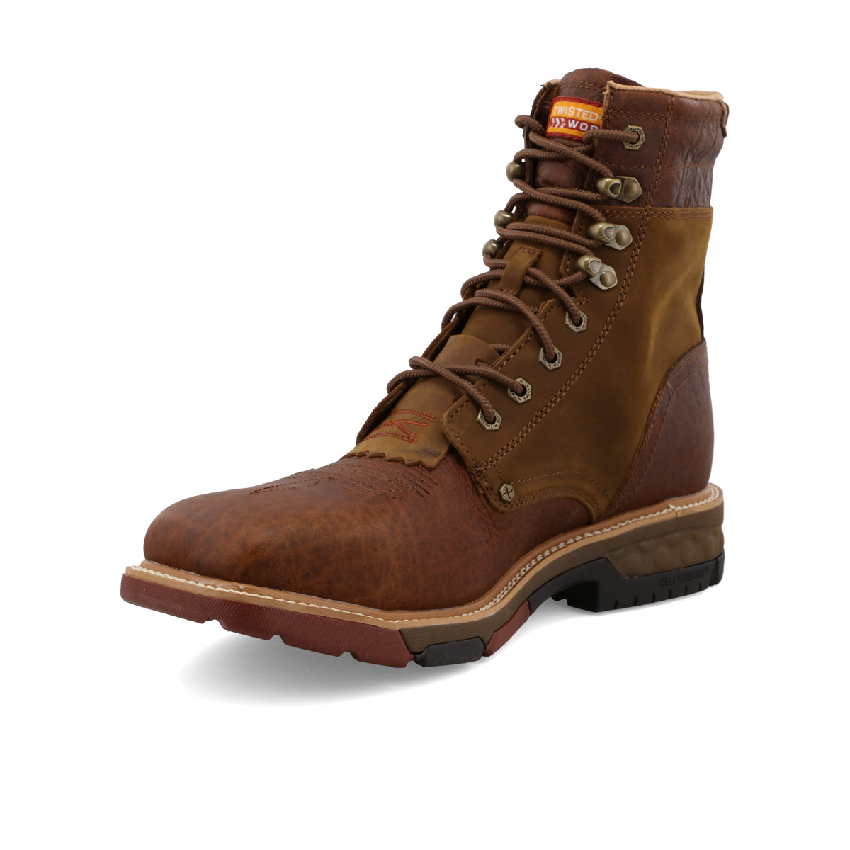 twisted x Waterproof Alloy Toe Lacer Distressed Saddle & Cognac