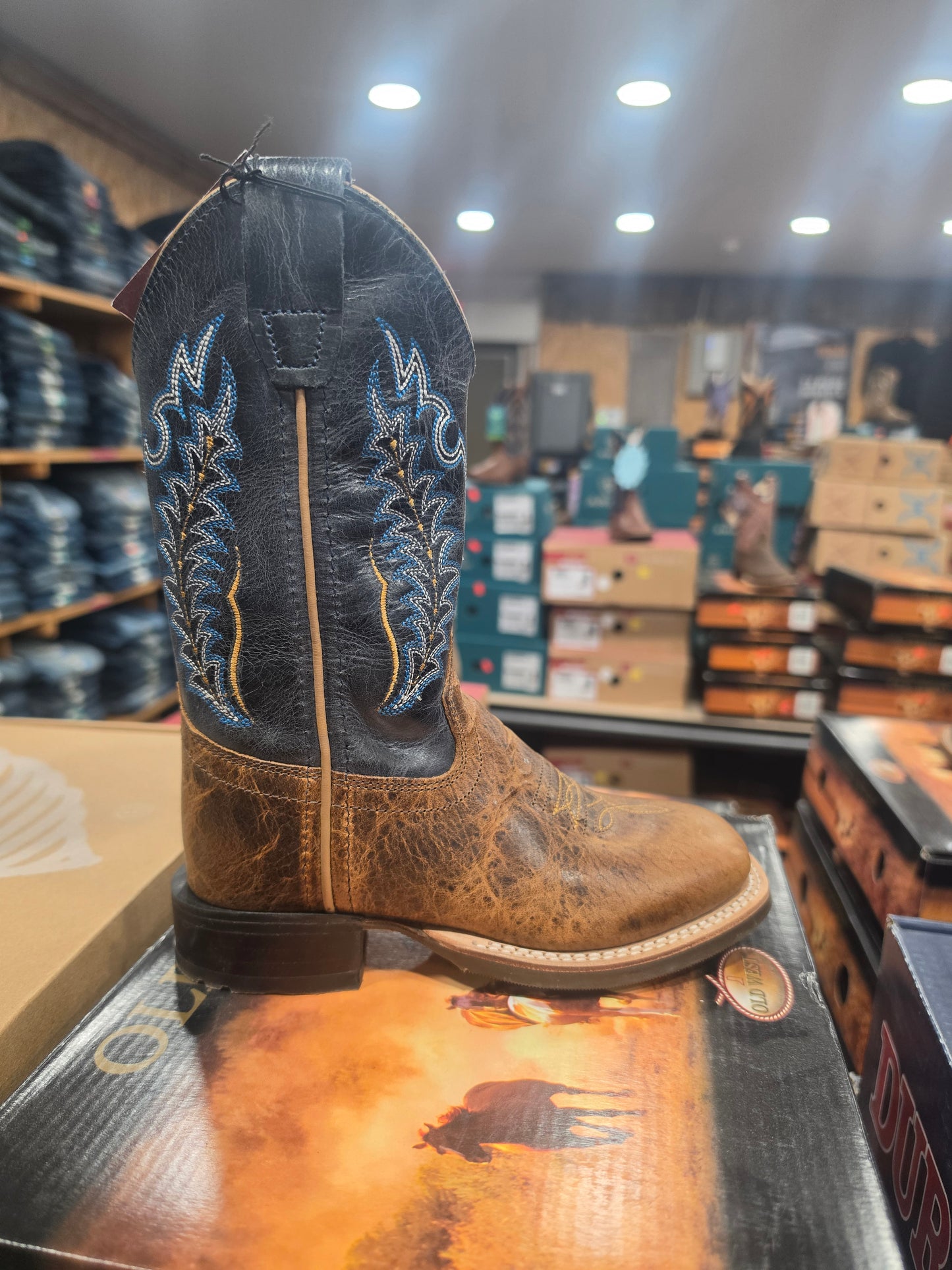 Old West blue top Kids' Broad Square Toe Boots