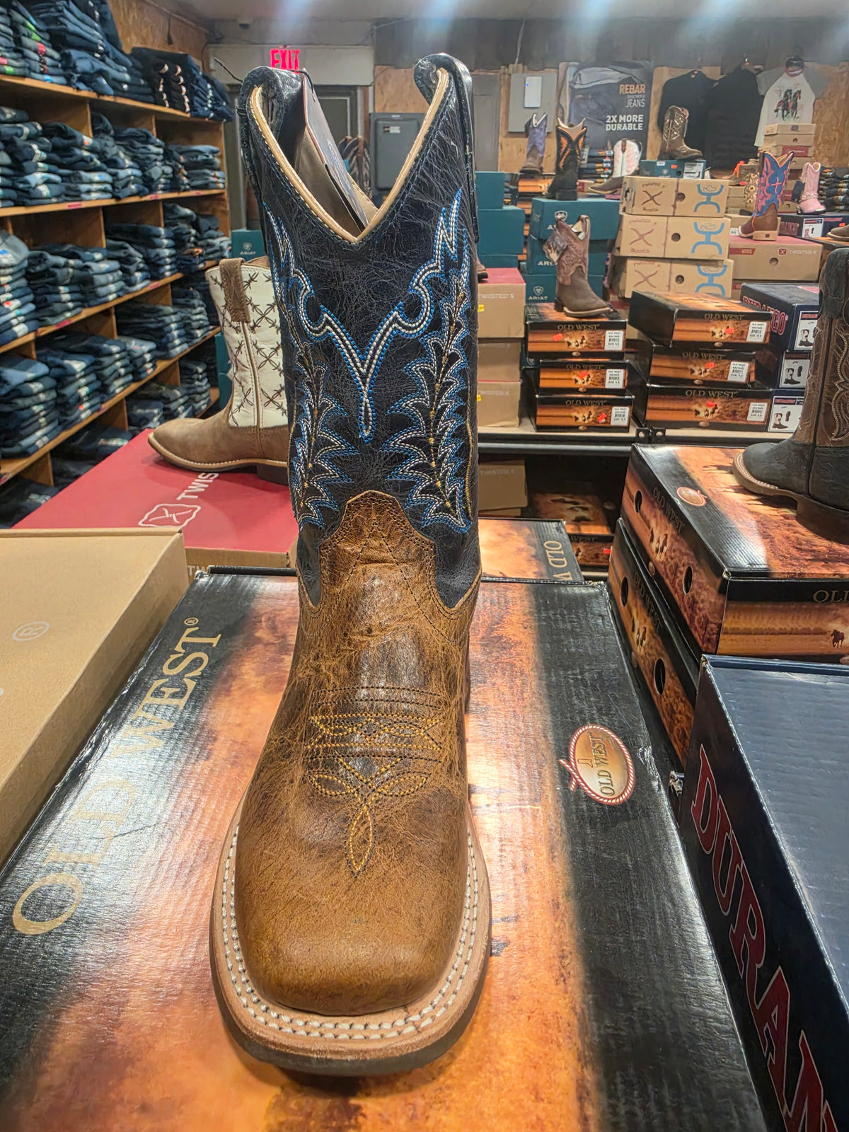 Old West blue top Kids' Broad Square Toe Boots