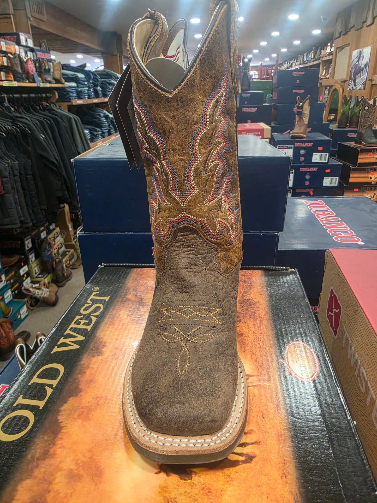 Old West Kids' Broad Square Toe brown Boots